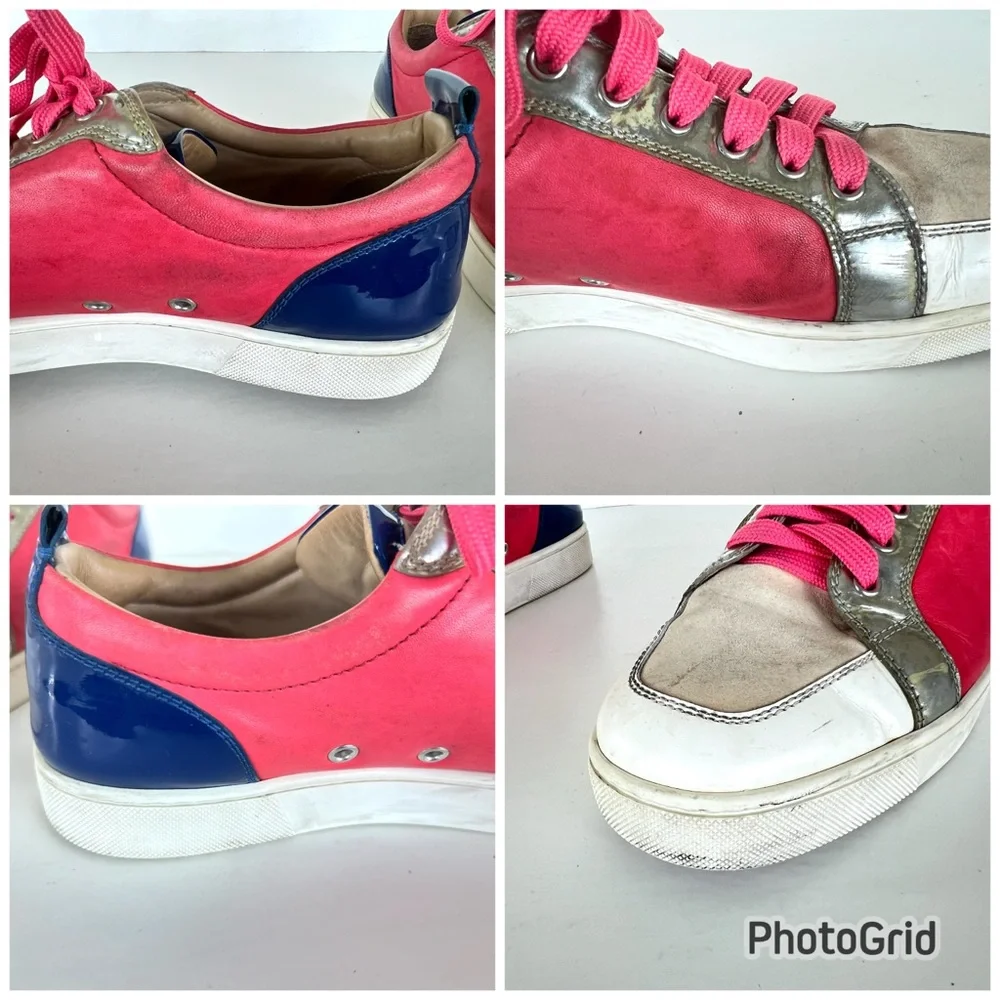 CHRISTIAN LOUBOUTIN Louis Junior Multicolor Leather Suede Lace up Sneakers Sz 42